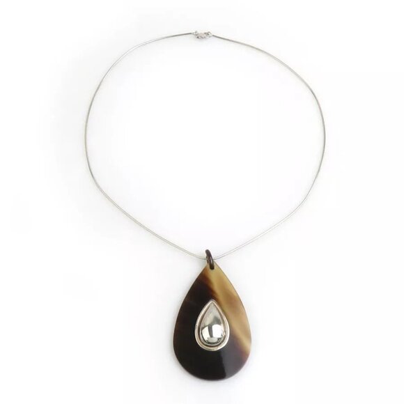 Auth HERMES Necklace Silver/Brown Metal/Buffalo horn - Picture 3 of 8